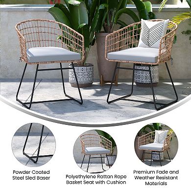 Emma and Oliver Ari Set of Two All-Weather Faux Rattan Rope Chairs with Padded Cushions for Indoor and Outdoor Use