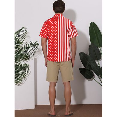 Men's Summer Stripe Polka Dots Short Sleeves Button Patchwork Shirt