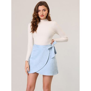 Women's Faux Suede Tie Waisted A-line Wrap Short Mini Skirt
