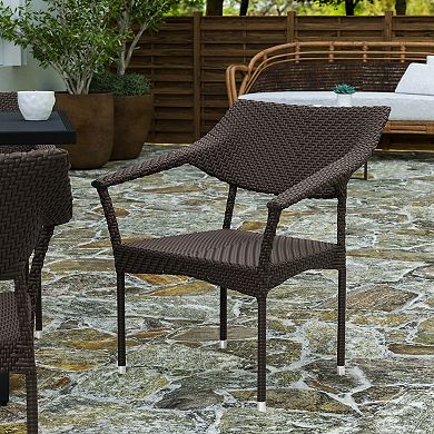 Merrick Lane Cheri Fade and Weather Resistant Modern PE Rattan Patio Dining Chair with Reinforced Steel Frame