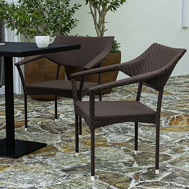 Merrick Lane Cheri Fade and Weather Resistant Modern PE Rattan Patio Dining Chair with Reinforced Steel Frame