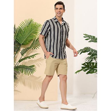 Men's Striped Shirt Short Sleeves Casual Button Down Beach Shirts