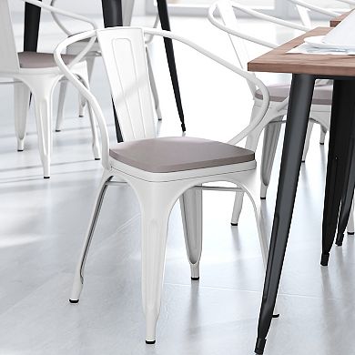 Emma and Oliver Alva Metal Indoor-Outdoor Stacking Chair with Vertical Slat Back, Arms and All-Weather Polystyrene Seat