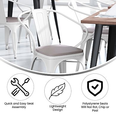 Emma and Oliver Alva Metal Indoor-Outdoor Stacking Chair with Vertical Slat Back, Arms and All-Weather Polystyrene Seat