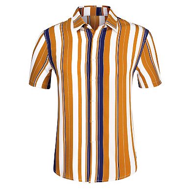 Men's Summer Striped Short Sleeves Beach Hawaiian Shirt