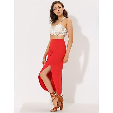 Women's Long Casual Elastic Waist Side Split Slit Asymmetrical Skirt