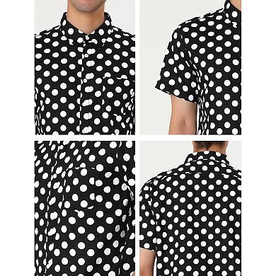 Men's Short Sleeves Polka Dots Button Down Shirt