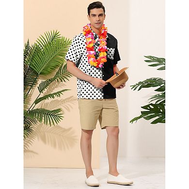 Men's Summer Polka Dots Short Sleeves Button Down Patchwork Shirt