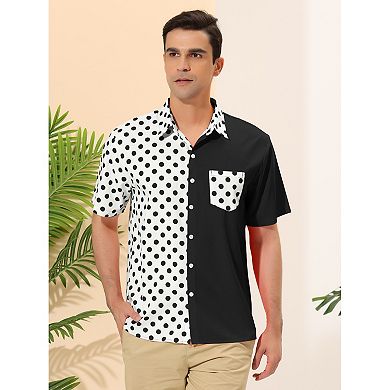 Men's Summer Polka Dots Short Sleeves Button Down Patchwork Shirt