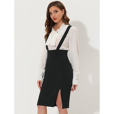 Women's High Waist Adjustable Strap Solid Pencil Suspender Skirt