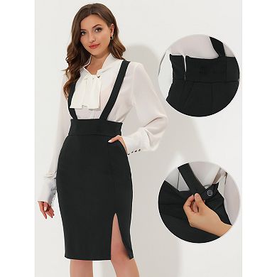 Women's High Waist Adjustable Strap Solid Pencil Suspender Skirt