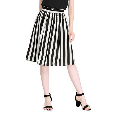 Women's Stripes Button Front Elastic Back A Line Midi Skirt