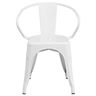 Emma and Oliver Commercial Grade 4 Pack Metal Indoor-Outdoor Chair with Arms