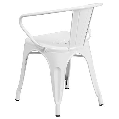 Emma and Oliver Commercial Grade 4 Pack Metal Indoor-Outdoor Chair with Arms