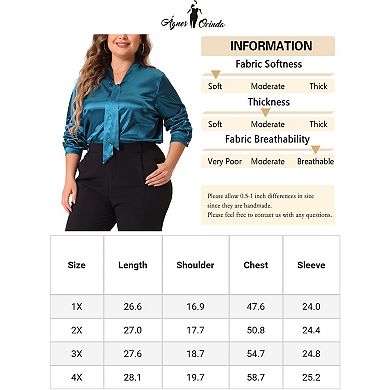 Plus Size Blouse For Women Work Office Tie Neck Satin Top Blouses