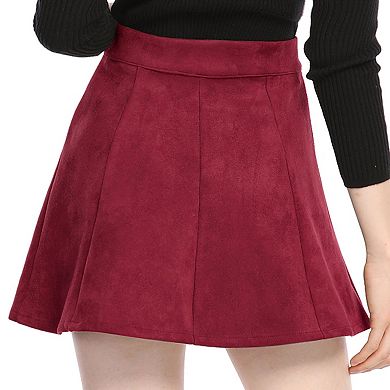 Women's Faux Suede Button Front A-line Mini Skirt