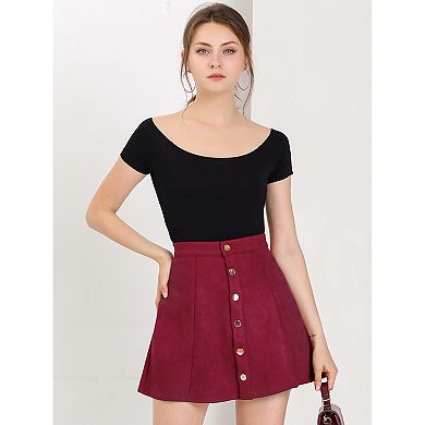 Women's Faux Suede Button Front A-line Mini Skirt