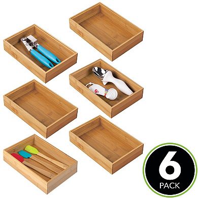 mDesign Stackable 9" Long Wooden Drawer Organizer - 6 Pack - Natural Wood