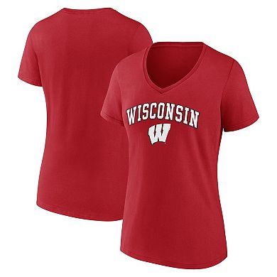 Women's Fanatics Branded Red Wisconsin Badgers Evergreen Campus V-Neck T-Shirt
