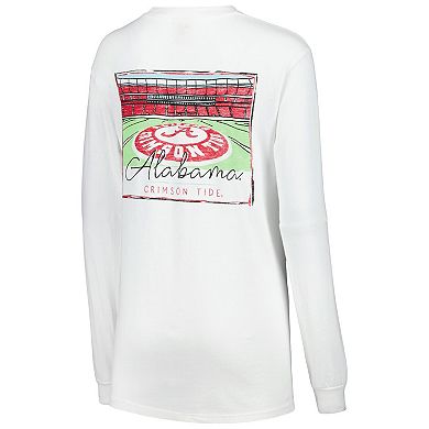 Women's White Alabama Crimson Tide Hand-Drawn Stadium Comfort Colors Oversized Long Sleeve T-Shirt