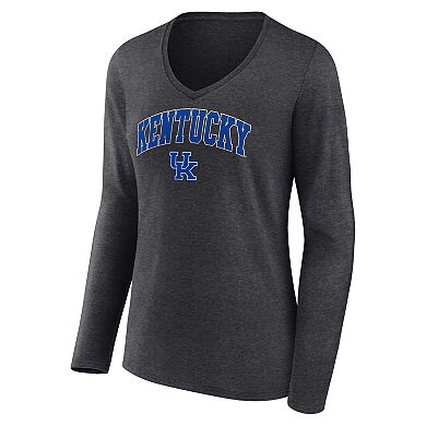 Women's Fanatics Branded Heather Charcoal Kentucky Wildcats Evergreen Campus Long Sleeve V-Neck T-Shirt