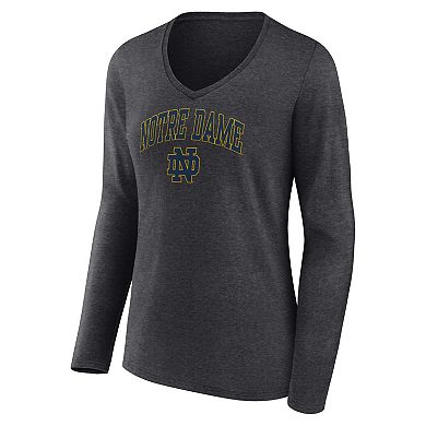 Women's Fanatics Branded Heather Charcoal Notre Dame Fighting Irish Evergreen Campus Long Sleeve V-Neck T-Shirt