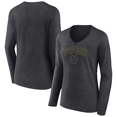 Women's Fanatics Branded Heather Charcoal Notre Dame Fighting Irish Evergreen Campus Long Sleeve V-Neck T-Shirt