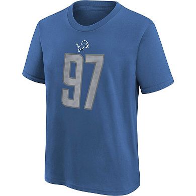 Youth Nike Aidan Hutchinson Blue Detroit Lions Player Name & Number T-Shirt