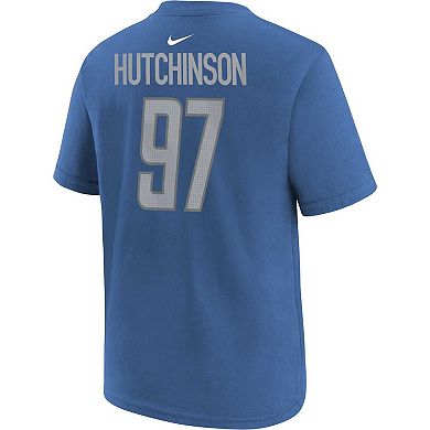 Youth Nike Aidan Hutchinson Blue Detroit Lions Player Name & Number T-Shirt