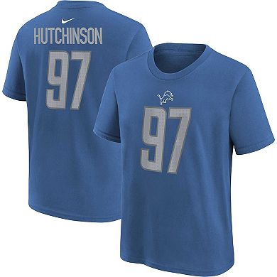 Youth Nike Aidan Hutchinson Blue Detroit Lions Player Name & Number T-Shirt