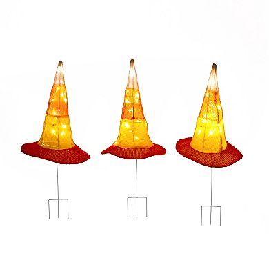 National Tree Company 3-Pack LED 3D Candy Corn Colored Witch's Hat Garden Stakes
