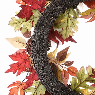 National Tree Company Harvest Mixed Wreath with Maple Leaves, Mixed Pumpkins, Sunflowers & Cones