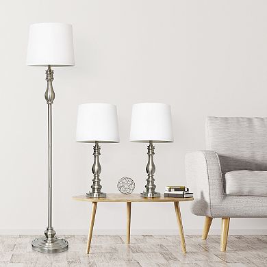 Lalia Home 3-Piece Brushed Steel Table & Floor Lamp Set