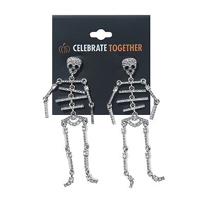 Celebrate Together™ Halloween Silver Tone Rhinestone Skeleton Drop Earrings