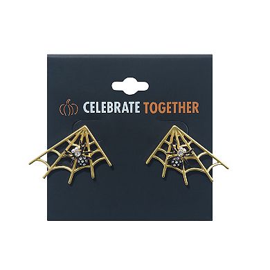 Celebrate Together??? Halloween Gold Tone Crystal Spider On Web Stud Earrings