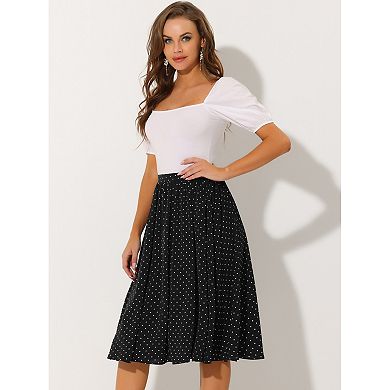 Women's Date Dinner Flowy A-line Elastic Waist Flare Swing Midi Skirt