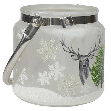 4" Deer  Pine and Snowflakes Hand Painted Flameless Glass Candle Lantern