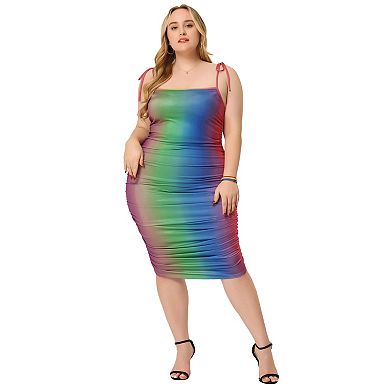 Plus Size Cami Dress for Women Rainbow Contrast Color Bodycon Midi Dress Summer Dresses