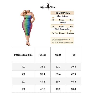 Plus Size Cami Dress for Women Rainbow Contrast Color Bodycon Midi Dress Summer Dresses