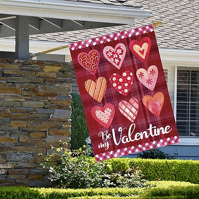 Be My Valentine Plaid and Heart Outdoor House Flag 28" x 40"