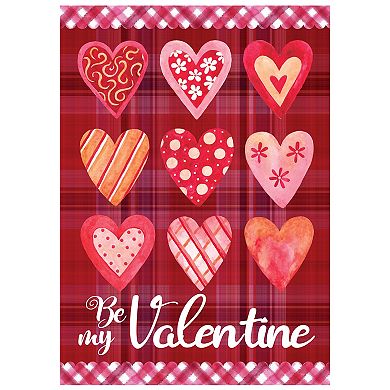 Be My Valentine Plaid and Heart Outdoor House Flag 28" x 40"