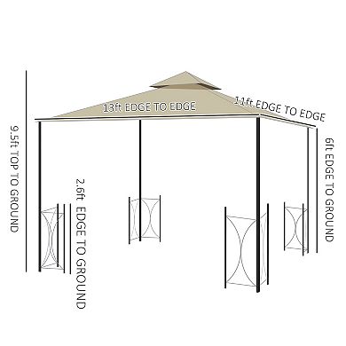 13' X 11' Patio Gazebo, Garden Canopy, Fancy Steel Frame, 2 Tier Roof, Beige