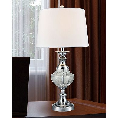 25.5" White and Silver Contemporary Crystal Table Lamp