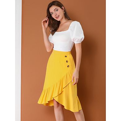 Women's Casual Ruffle Hem Asymmetrical High Elastic Waist Wrap Skirt