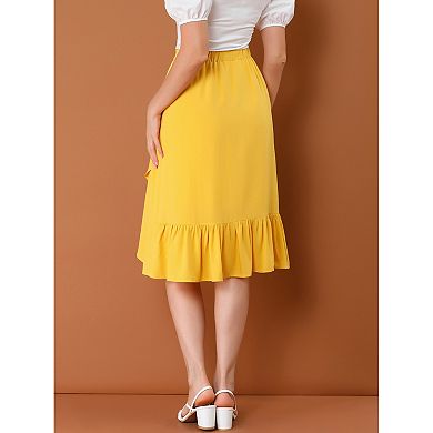 Women's Casual Ruffle Hem Asymmetrical High Elastic Waist Wrap Skirt