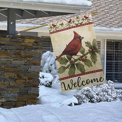 Red Cardinal with Holly Berries Welcome Outdoor Garden Flag 28" x 40"