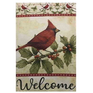 Red Cardinal with Holly Berries Welcome Outdoor Garden Flag 28" x 40"