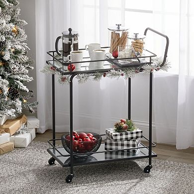 mDesign Metal Round Rolling Food and Beverage Bar Cart with Glass Shelves