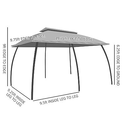 Outsunny 10' x 20' Patio Gazebo, Outdoor Gazebo Canopy Shelter with Netting & Curtains, Vented Roof, Steel Frame for Garden, Lawn, Backyard, and Deck, Beige