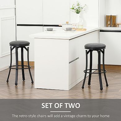 Bar Stools Set Of 2 Vintage Barstools W/ Footrest For Dining Room Dark Grey